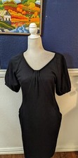 Ellen Tracy Short Sleeve Zip Little Black V-Neck Dress Sz 6 Small S