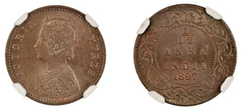 British India 1/12 Anna 1897 (C) KM# 483c NGC Graded MS-63 BN