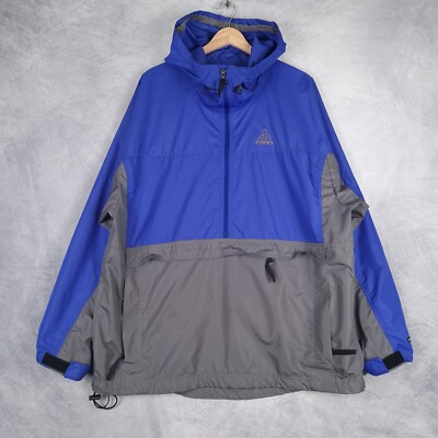 Vntg Nike ACG Windbreaker Mens Large Purple Gray Hooded 1/2 Zip Anorak Packable