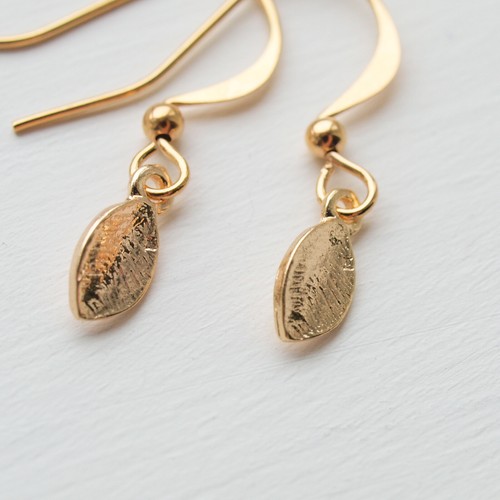 Gold Mini Leaf Drop Earrings - Nature Minimalist Ladies Small Dangle Earrings UK - Picture 6 of 6