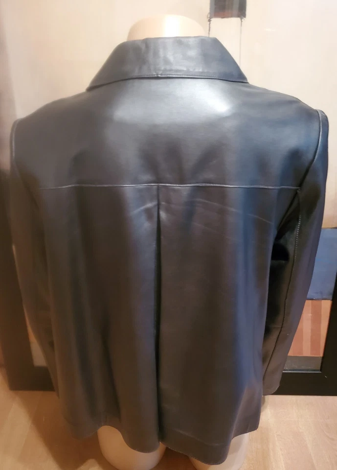 Chaqueta Kate Hill Forrada de Cuero Suave Peltre Talla 16 Foto 2 de 4