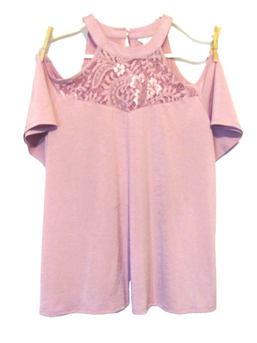 CATO Women's Size L Short Sleeve Cold Shoulder Blouse, Orchid, NWT