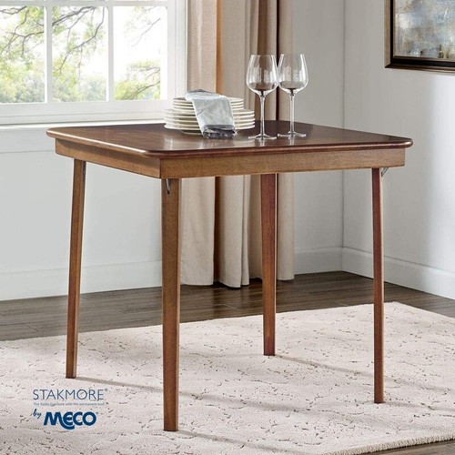 Folding Card Table Solid Wood Indoor Games Extra Seating Compact Storage Cherry