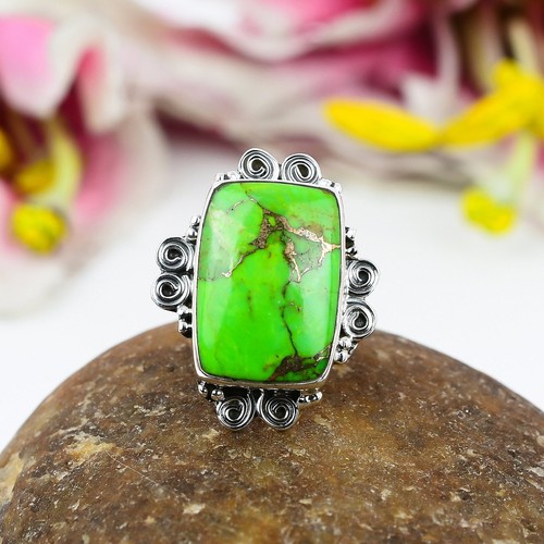 Copper Green Turquoise Gemstone Handmade Fashion Jewelry Silver Ring In