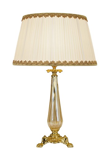 lampada da tavolo classica vetro Murano ambra e ottone con paralume seta plissé. - 第 1/4 張圖片