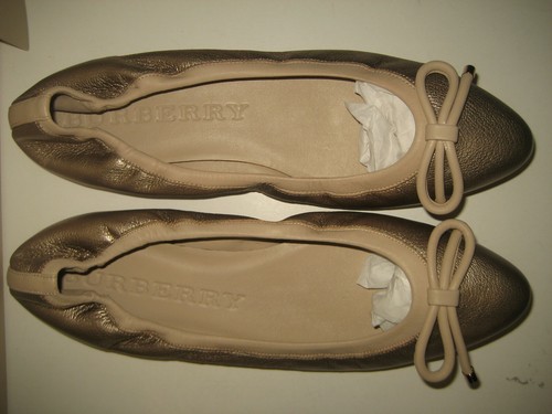 NUEVO Burberry Ballerina US 9 EU 39.5 Metálico Desnudo Cuero Ballet Zapatos Planos Caja - Imagen 4 de 11