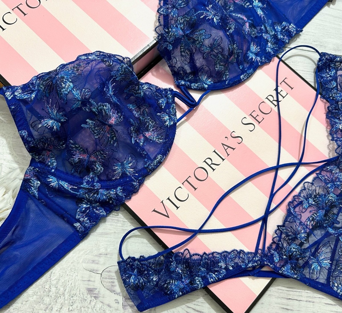 Victoria's Secret Unlined Bra Brazilian Set Neon Blue