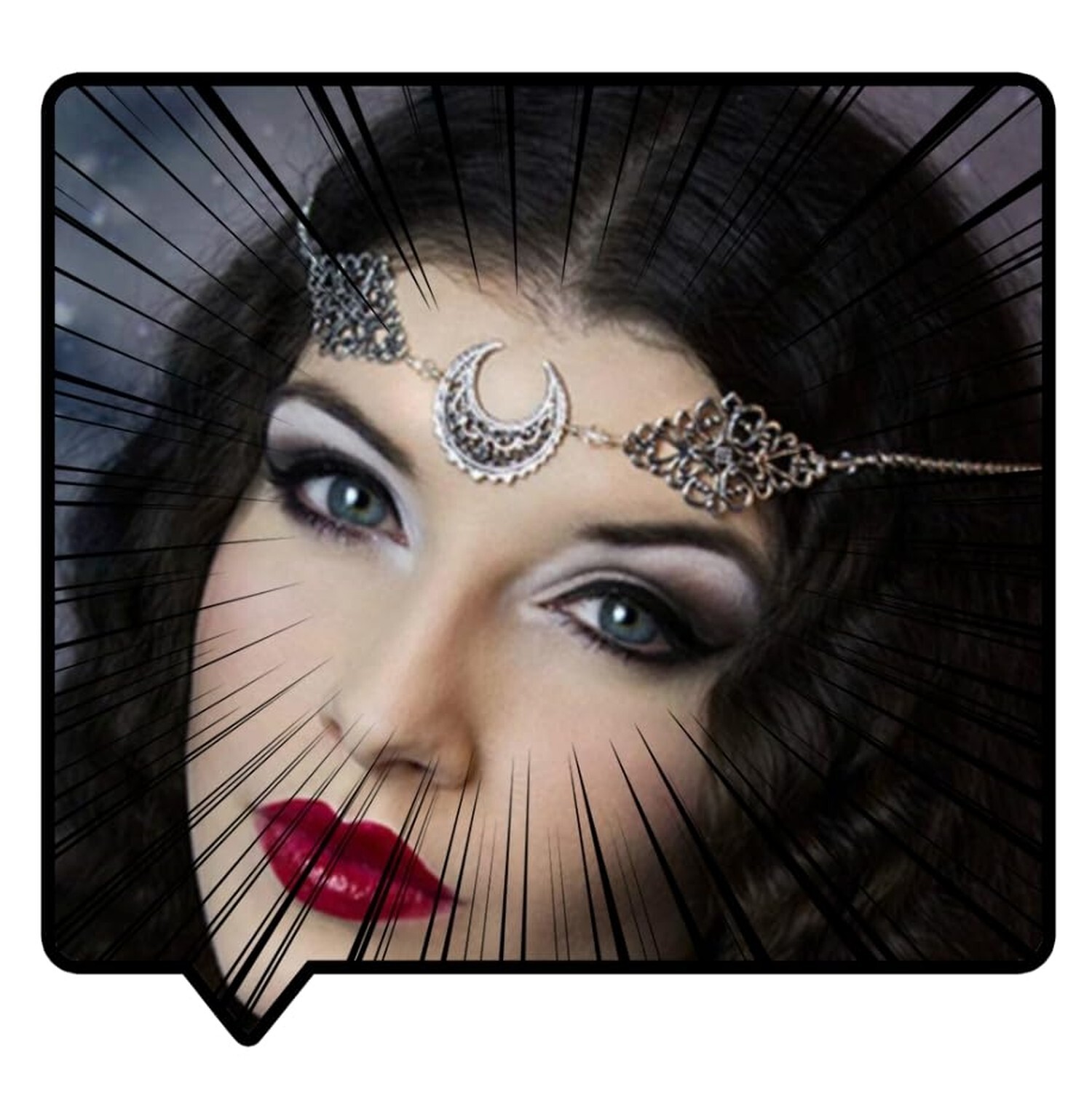 Crescent Moon Gothic Silver Crystal Headpiece for Women Festival Halloween Accessory