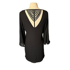 LBD Little Black Dress Back Cut Out Bell Sleeves Medium Shift Flowy