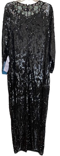 Abito vestito donna Mac Duggal taglia 14 nero paillettes strass floreale 93613 $498 - Foto 10 di 18