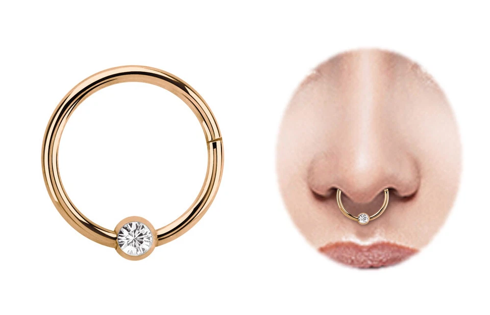 Lippenbändchen Piercing Ring BCR 1,2mm Rose Gold Clicker Verschluss und Kristall - Bild 3 von 4