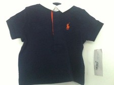 Ralph Lauren 2 pc Polo Shirt Navy Blue Orange Logo/Orange Shorts Set Sz 12M NWT