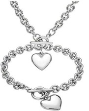 8mm Chunky Charm Stainless Steel Heart Chain Choker Bracelet and Necklace Set