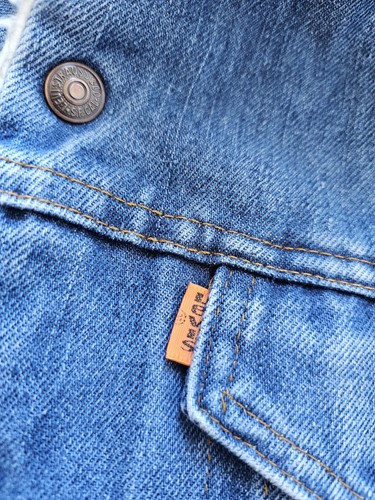 VTG 80’s Levi's Trucker Jacket Sherpa Orange Tab Denim Snap Made in USA Youth XL - Picture 3 of 7