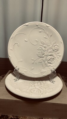 Vintage Set Of 2 CBK LTD 1997 10  White Antique Rose Plates