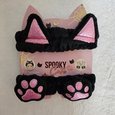 Spooky Cute Halloween Black Cat Plush Headband Wristbands Sparkly Purple Soft