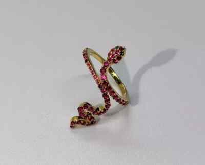 0.50 CT Round Cut Lab-Created Red Ruby Snake Ring 14K Yellow Gold Plated Silver