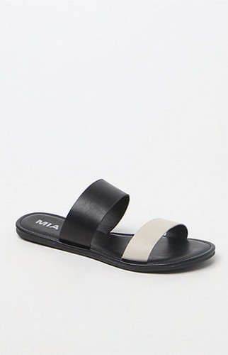 Sandalias MUJER JUNIORS MIA DOS TONOS SLIDE NEGRAS CREMA NUEVAS $39 - Imagen 3 de 3