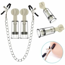 BDSM Nipple Clamps And Nipple Suckers Set With Chain Clip Enhancer Metal Sucker