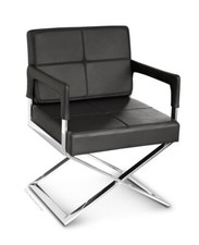 Réalisation Chaise Avec Accoudoir Pied Inox Poli en Cuir Véritable Noir Ou Blanc