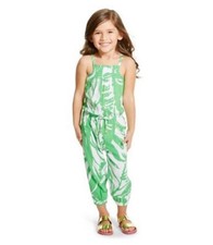 lilly pulitzer Target White Green Rayon Soft Girls Jumpsuit Sz.5 Euc