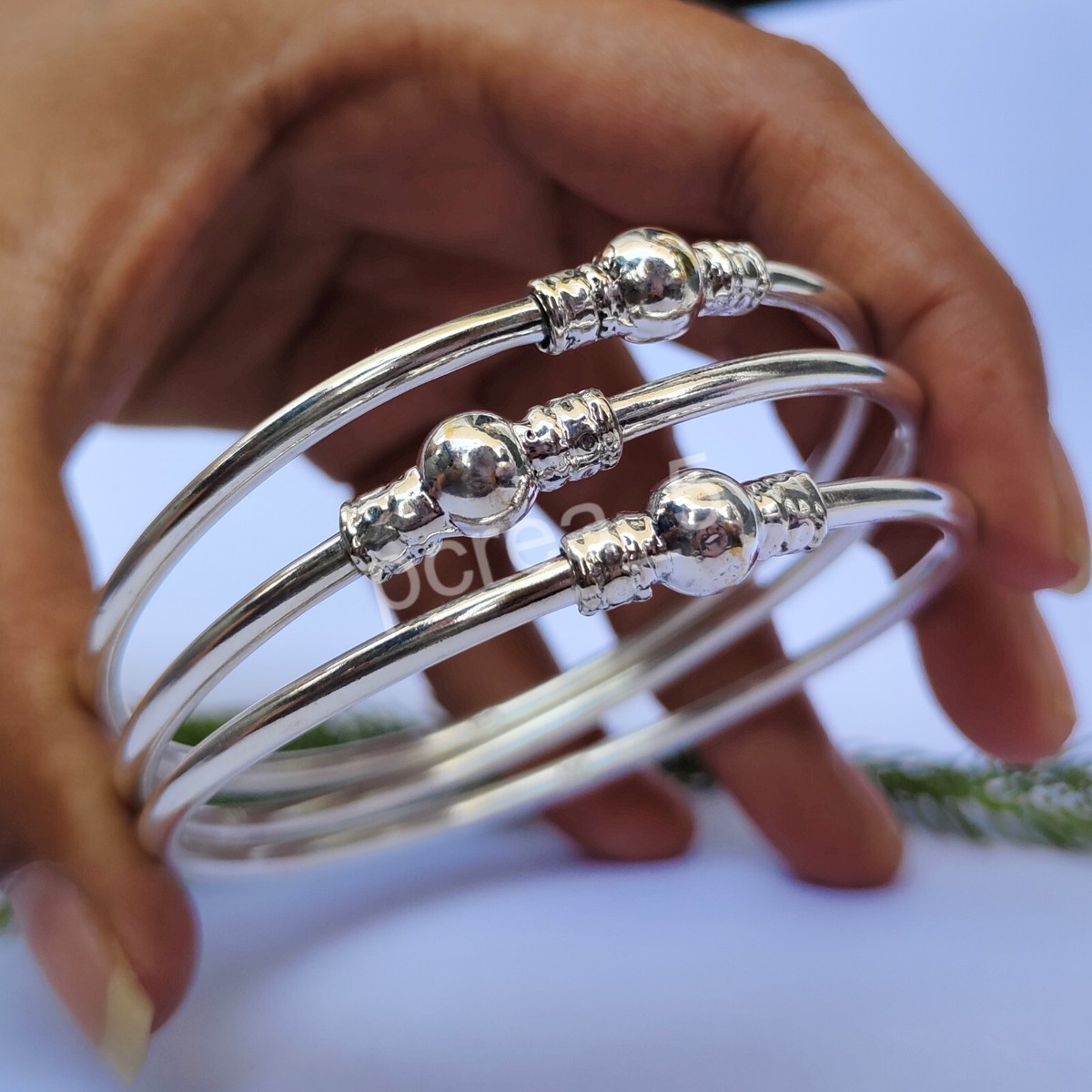 925 Sterling Silver Bangles 3 Pcs. Bangle Set Silver Ball