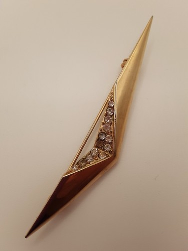 Vintage Park Lane Rhinestone MCM Style Brooch Gold Tone Geometric Sleek 3" - Picture 2 of 11