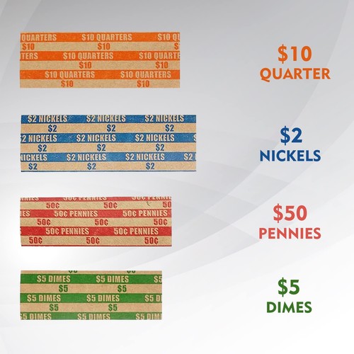 Ribao Coin Wrappers 400 Assorted Bundle Flat Striped 100 Each of Nickels Dime... - Imagen 2 de 6