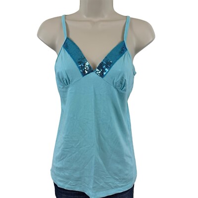 NO BOUNDARIES Womens Sequin Tank Top V-Neck Size Small 3-5 Juniors Baby Blue