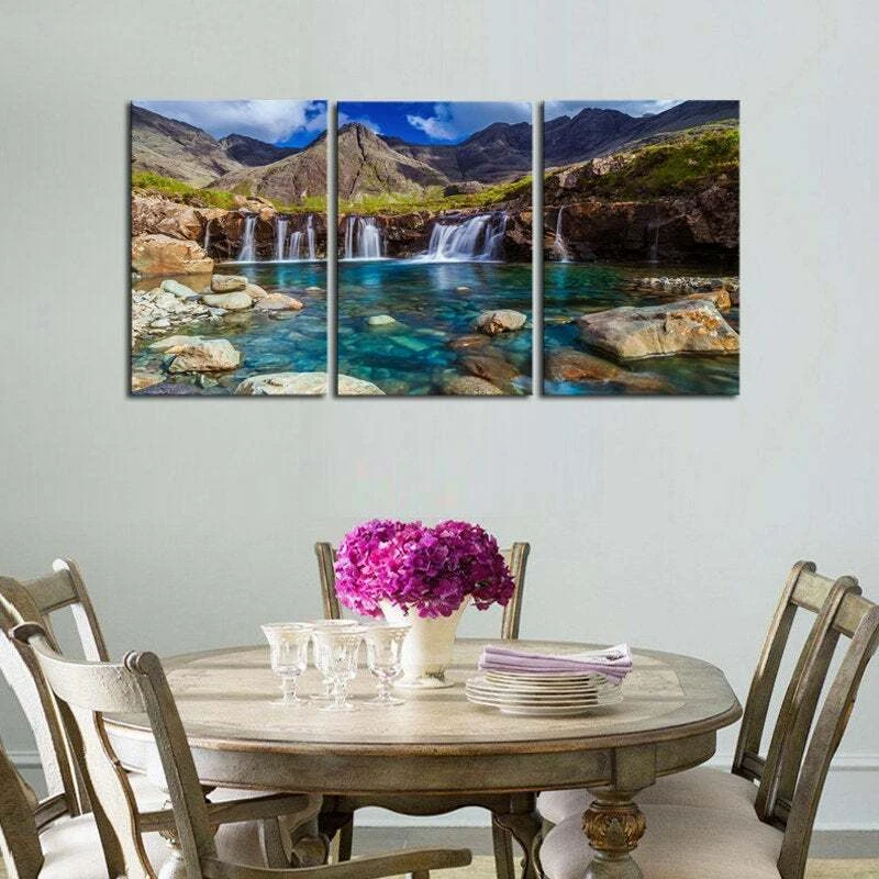 Arte de pared en lienzo de cascada de montaña con impresión de múltiples paneles Rocky Spring Lake 5 piezas Foto 3 de 4