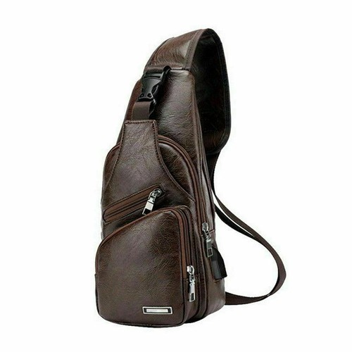 Mens Sling Backpack PU Leather Cross Body Chest Bag Fanny Packs USB Charging NEW - Picture 14 of 15