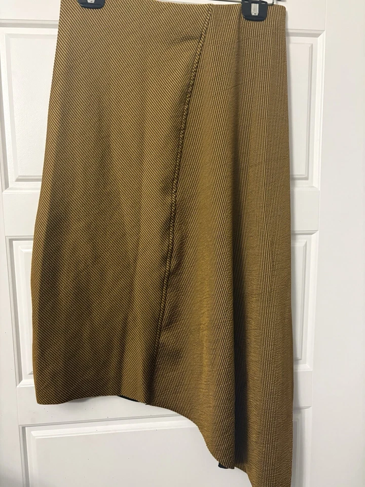 NUEVO SIN ETIQUETAS ZARA Mujer Amarillo Mostaza Negro Acanalado Asimétrico Falda Mediana M Foto 2 de 4