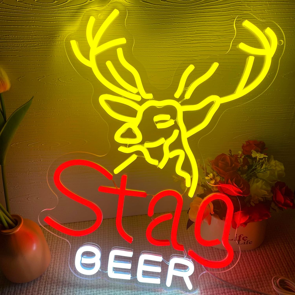 Beer Neon Signs for Wall Decor,Dimmable Beer Deer Led Neon Light,Usb