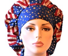 Scrub Hat-Patriotic Flag-Women's Bouffant Surgical Scrub Hat/Scrub Cap Handmade