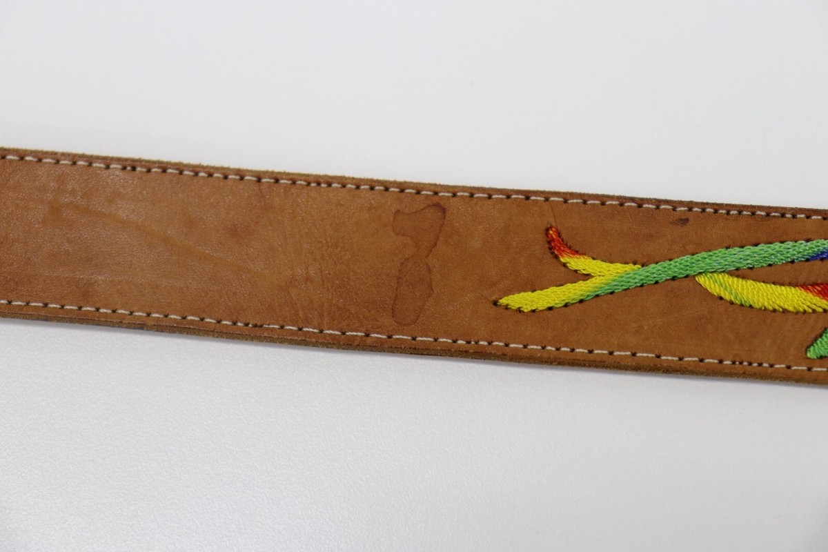 Vtg 1980s Native Guatemala Handcrafted Leather Belt Colorful  display picture 3