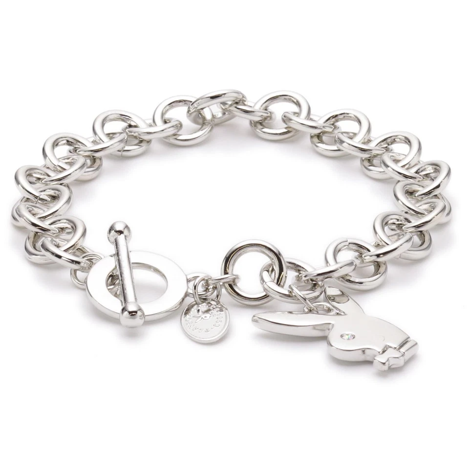 Playboy Bracelet Bunny Charm Silver Platinum Plated Swarovski Crystal NEW 7.5" - Image 4 of 4