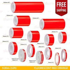FLUORESCENT RED-ORANGE PIN STRIPE Car Striping TAPE Decal Adhesive Vinyl Sticker