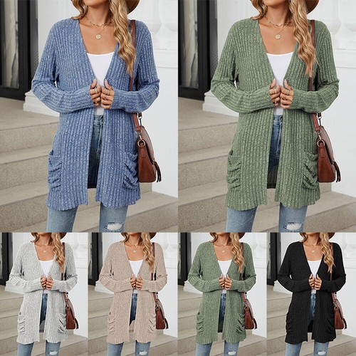 Suéter tipo jersey de punto acanalado de manga larga para mujer blusa cárdigan vintage informal - Imagen 3 de 31