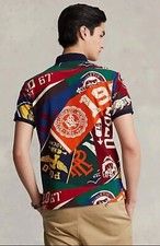 Polo Ralph Lauren Flag Collegiate Pennant Print Polo Shirt Size L   
