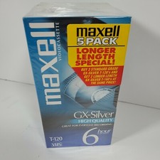 NUEVO PAQUETE DE 5 cintas VHS Maxell T-120 y T-160 GX-plateadas en blanco y selladas 6 y 8 HORAS