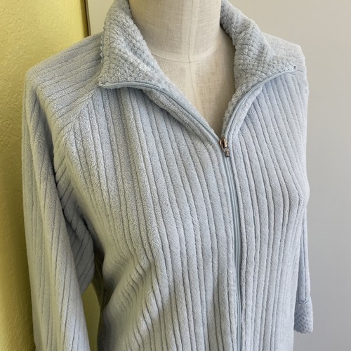 Oscar de la Renta Robe Womens L/XL Blue Gray Full Zip Pockets Super Soft Z49 - Picture 2 of 14