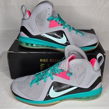 Nike Lebron 9 PS Elite Men Shoes South Beach Gray Pink Teal Size 15 DS 2012