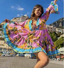 Antica Sartoria 2026 Pink Blue Lemon 🍋 Tie Front Dress NWT O/S