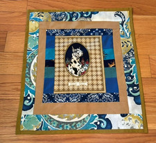 Quilted table topper with dogs/ Wall Hanging, 17.5 x 15 in, brown  blue
