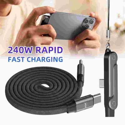 1.5M 240W Type-C to C Braided Fast Charging Cable With Cord Rotate Phone Stand
