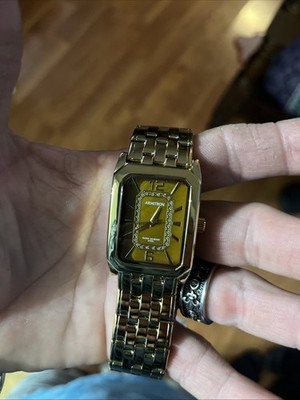 Armitron Quartz Rectangle Gold Tone Bracelet Watch 50m Gold Dial Arabic/Stick