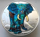 Beautiful Blue Art Elephant  American Silver Eagle 1oz .999 Silver Dollar Coin