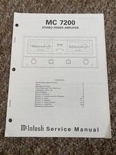 Vintage Mcintosh MC 7200 Amplifier Service Manual Information Original