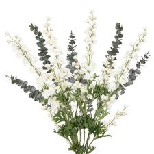 Delphinium Artificial Flowers and Eucalyptus Stems Combo, 6PCS Long Stem Faux...