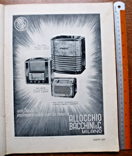 Pubblicità 1939 ALLOCCHIO BACCHINI & C Mod.529G Radiofonografo,Mod.529M, 519M